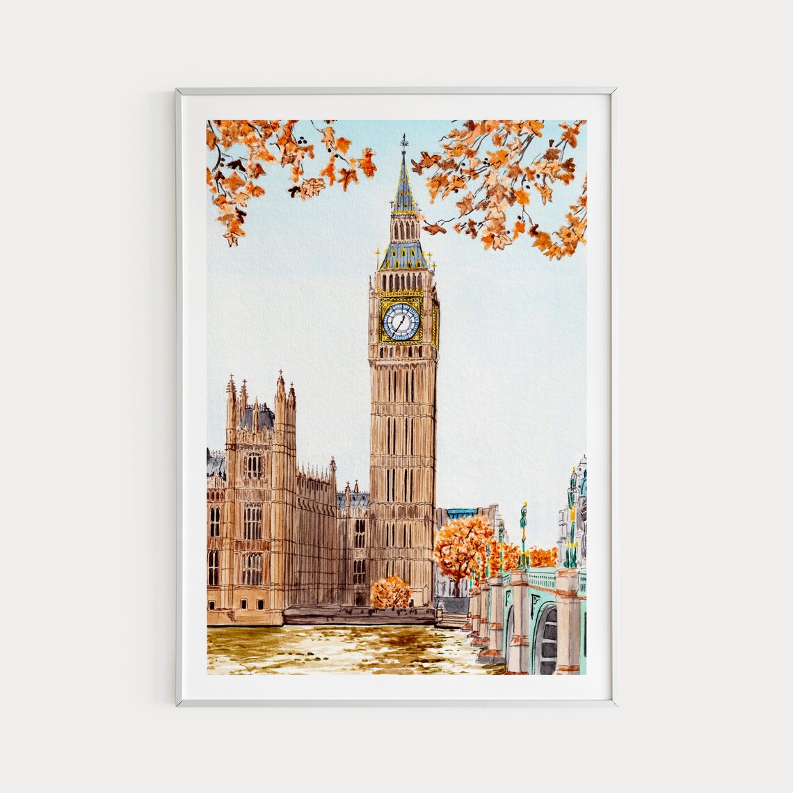 Big Ben London Watercolor Travel Poster Print - Image 3