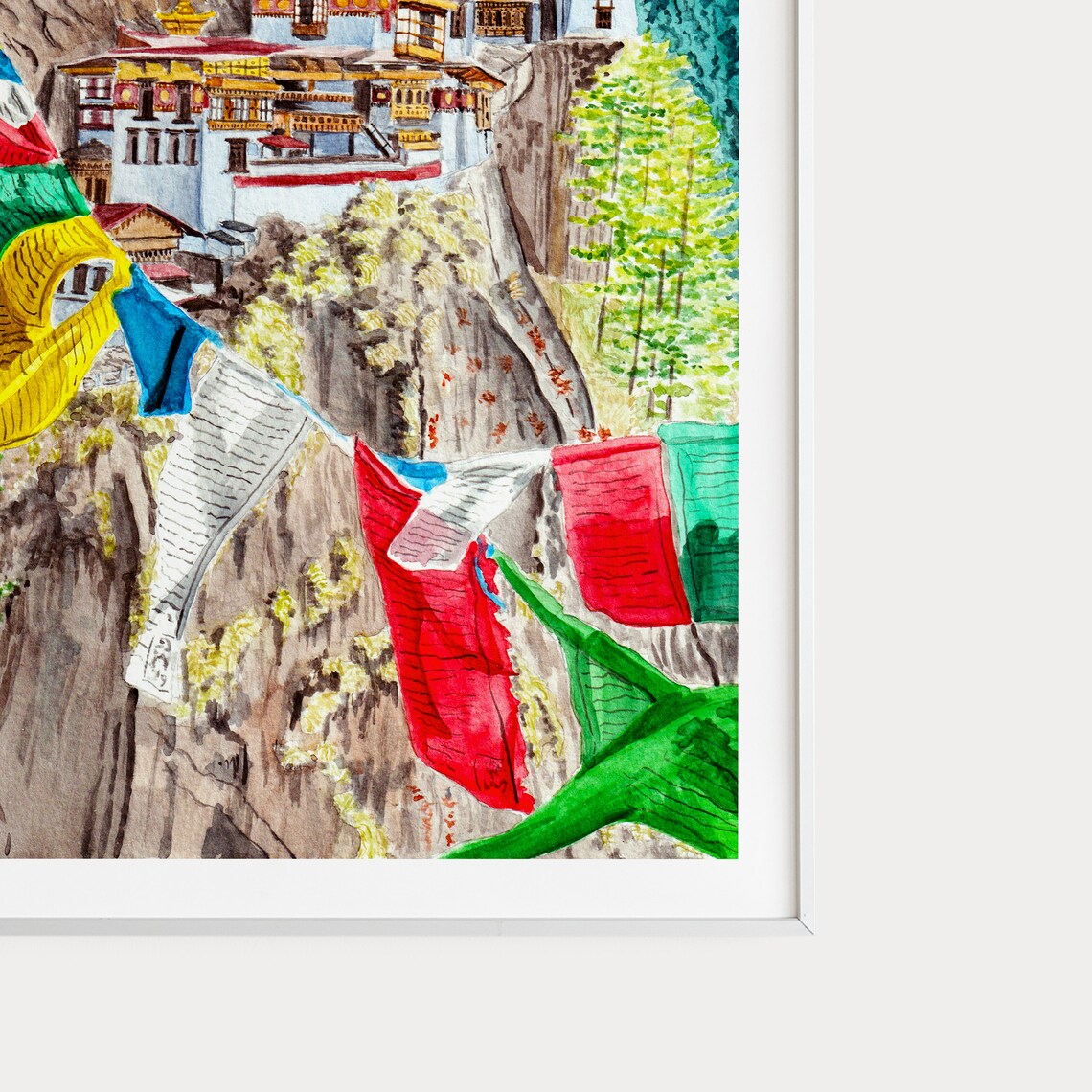 Bhutan Tigers Nest Monastery Watercolor Art Print - Image 2