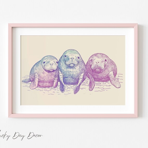 Sea Calf Triplets Nursery Wall Art Print