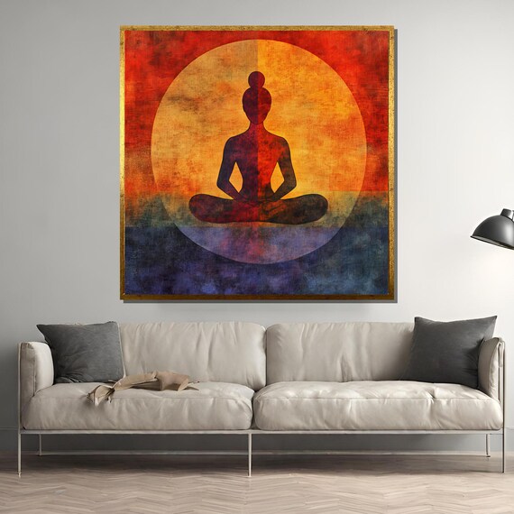 Modern Yoga Wall Art, Meditative Woman Silhouette