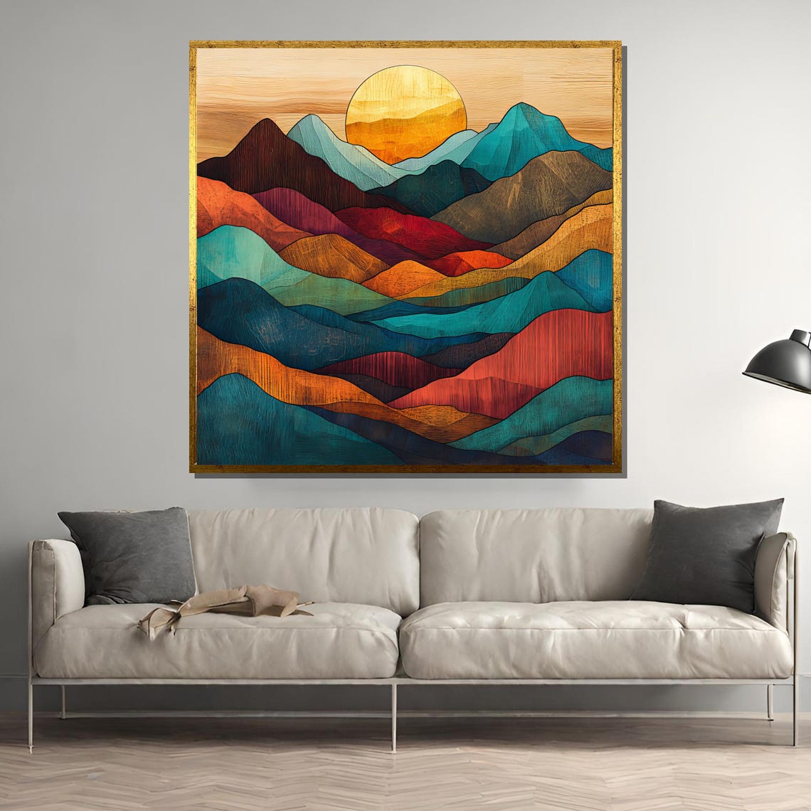 Geometric Abstract Mountain, Sunset Landscape