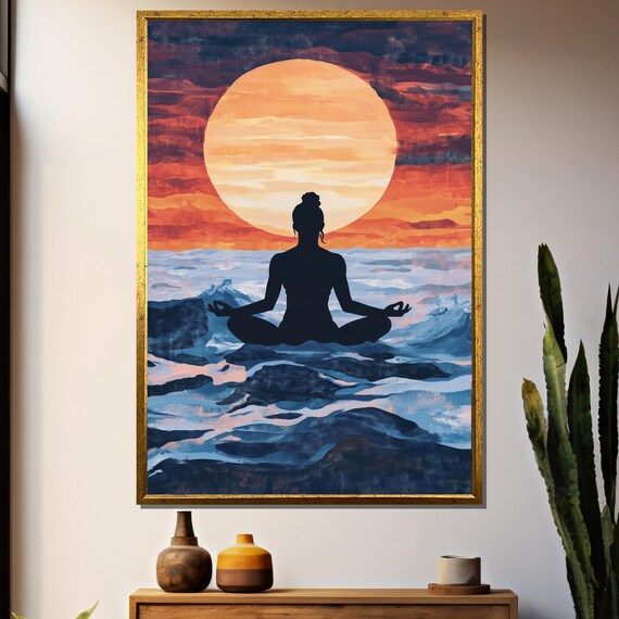 Sunset Meditation Ocean Wall Art Print, Zen Nature
