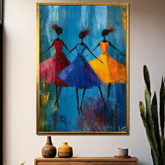 Colorful Dancers Abstract Three Ballet Dancers, Art Print