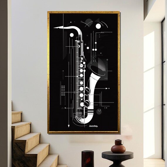 Modern Saxophone Jazz Music Poster, Minimalist Decor