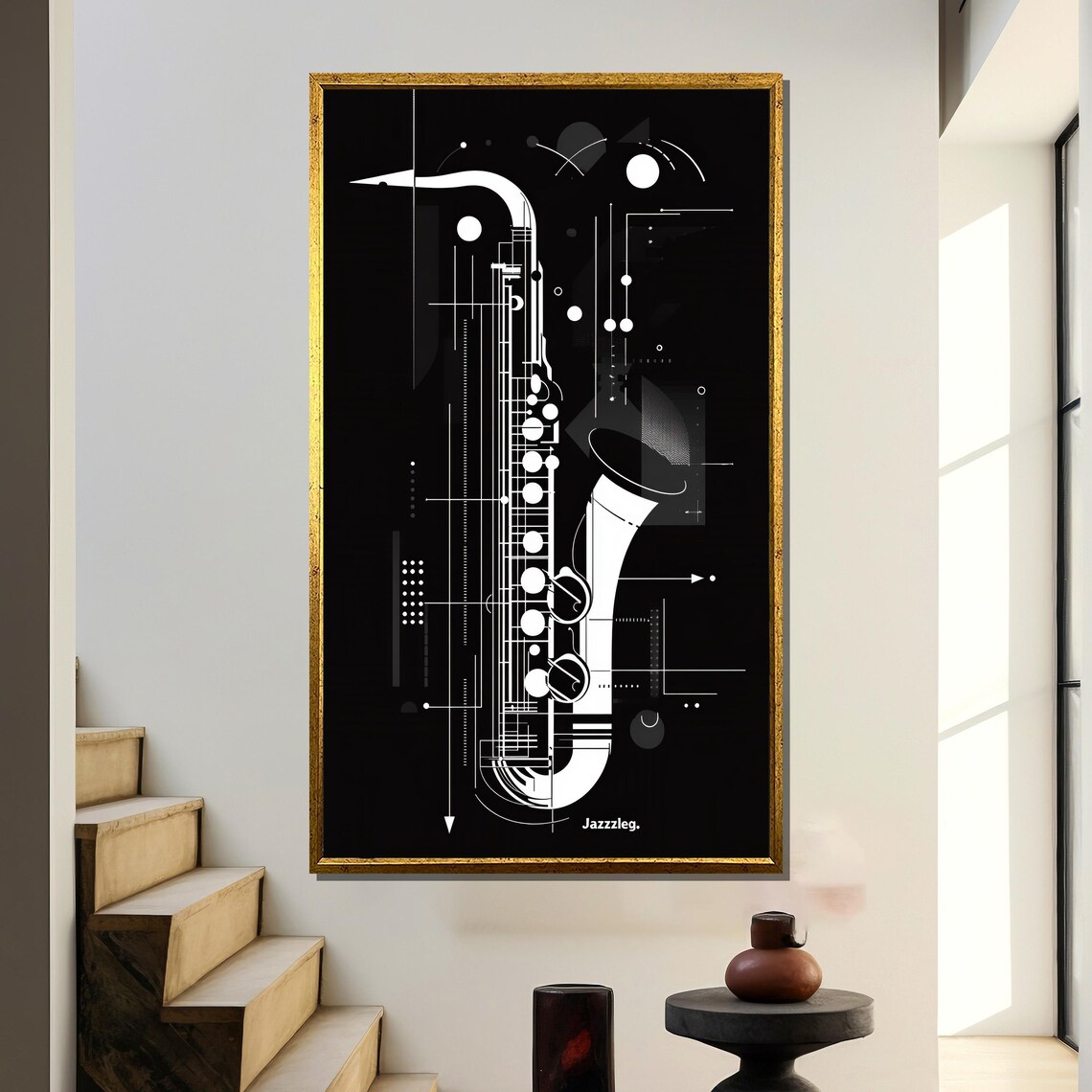 Modern Saxophone Jazz Music Poster, Minimalist Decor