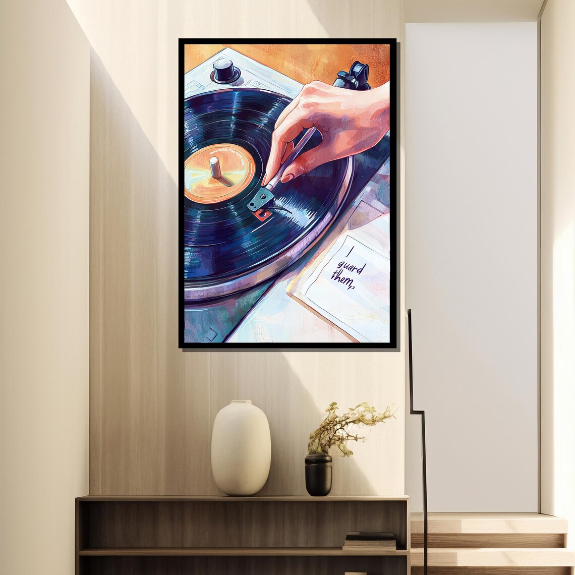 Watercolor Record Player, Retro Music Decor Gift - Image 2