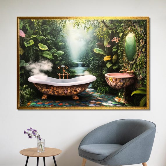 Surreal Jungle Bathroom Wall Art, Tropical Nature Print