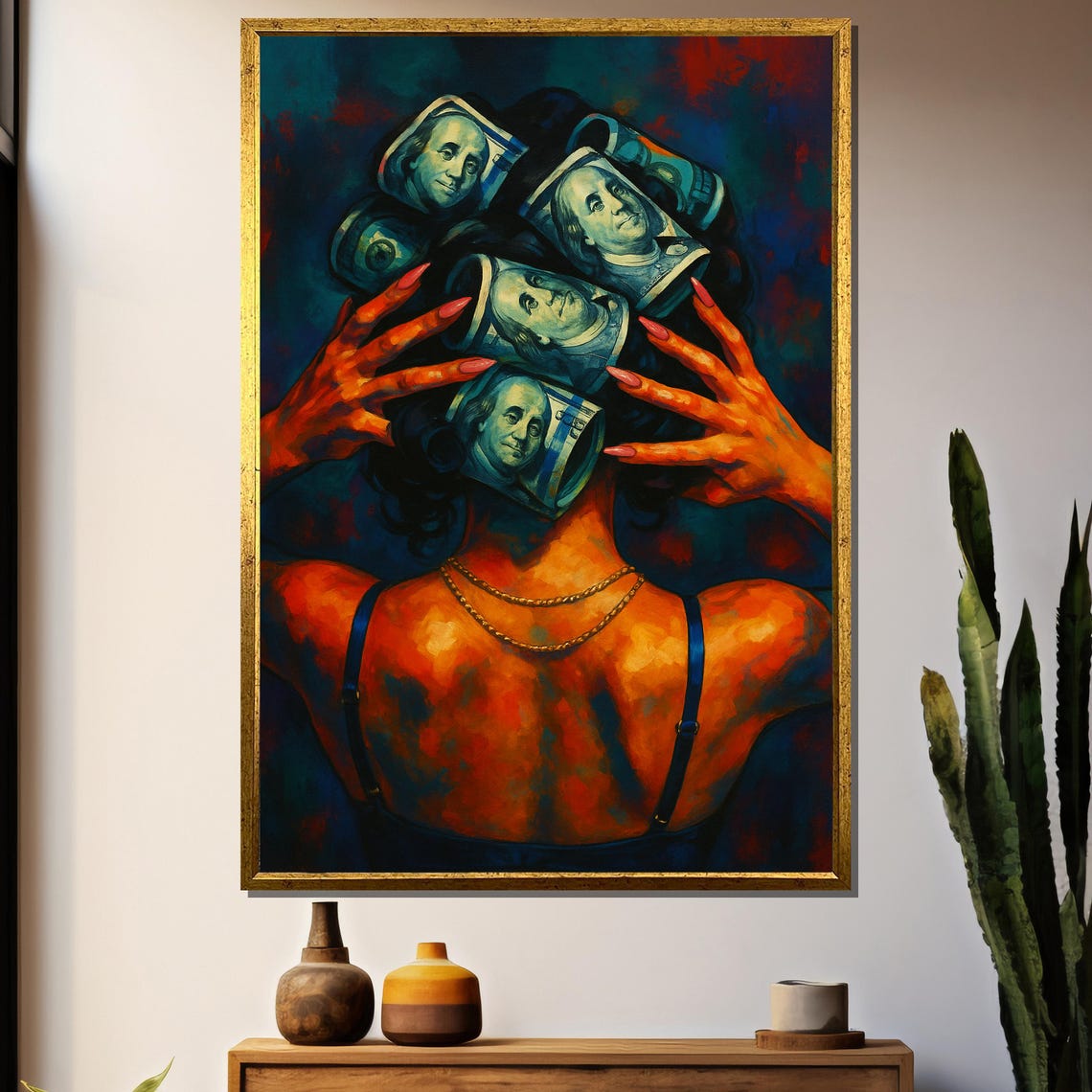 Money Roller Glamour Painting, Dollar Bill Hair Rollers