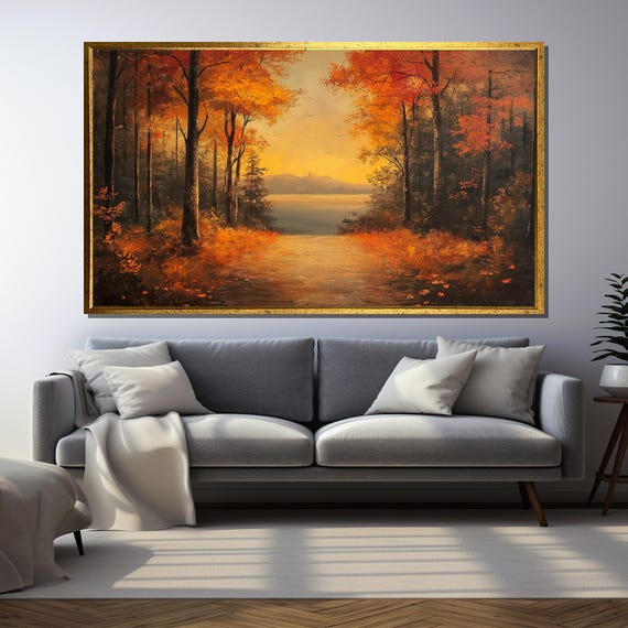 Golden Autumn Forest Path, Rustic Landscape Art Print