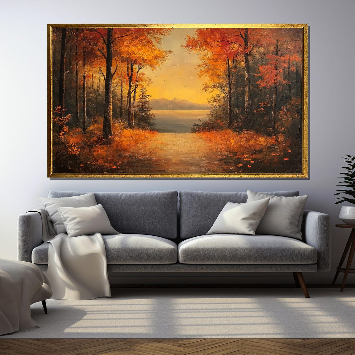 Golden Autumn Forest Path, Rustic Landscape Art Print
