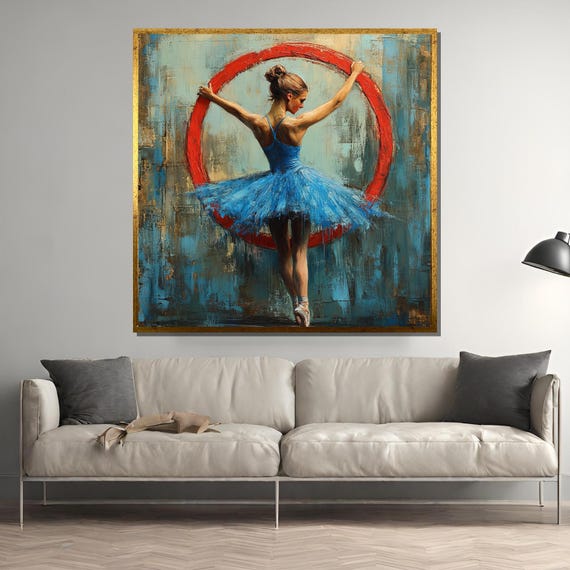 Elegant Ballerina in Blue Tutu, Modern Painting Style