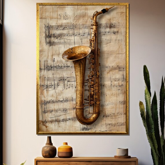 Vintage Saxophone Art Print, Rustic Jazz Decor