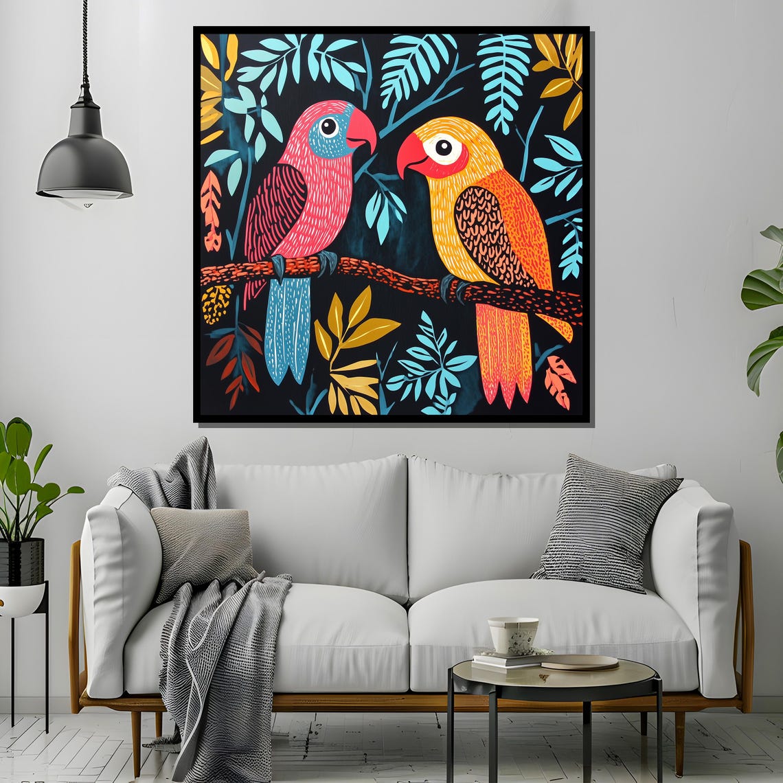 Colorful Linocut Parrots, Bold Tropical Birds - Image 2