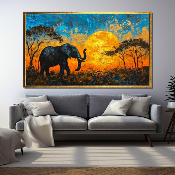 Majestic Elephant At Sunset, African Wildlife Art