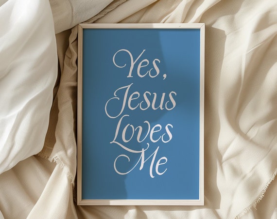 Jesus Loves Me Christian Quote Wall Art Modern Blue Wall Art Bible Verse Decor Trendy Minimalist Decoration For Apartment
