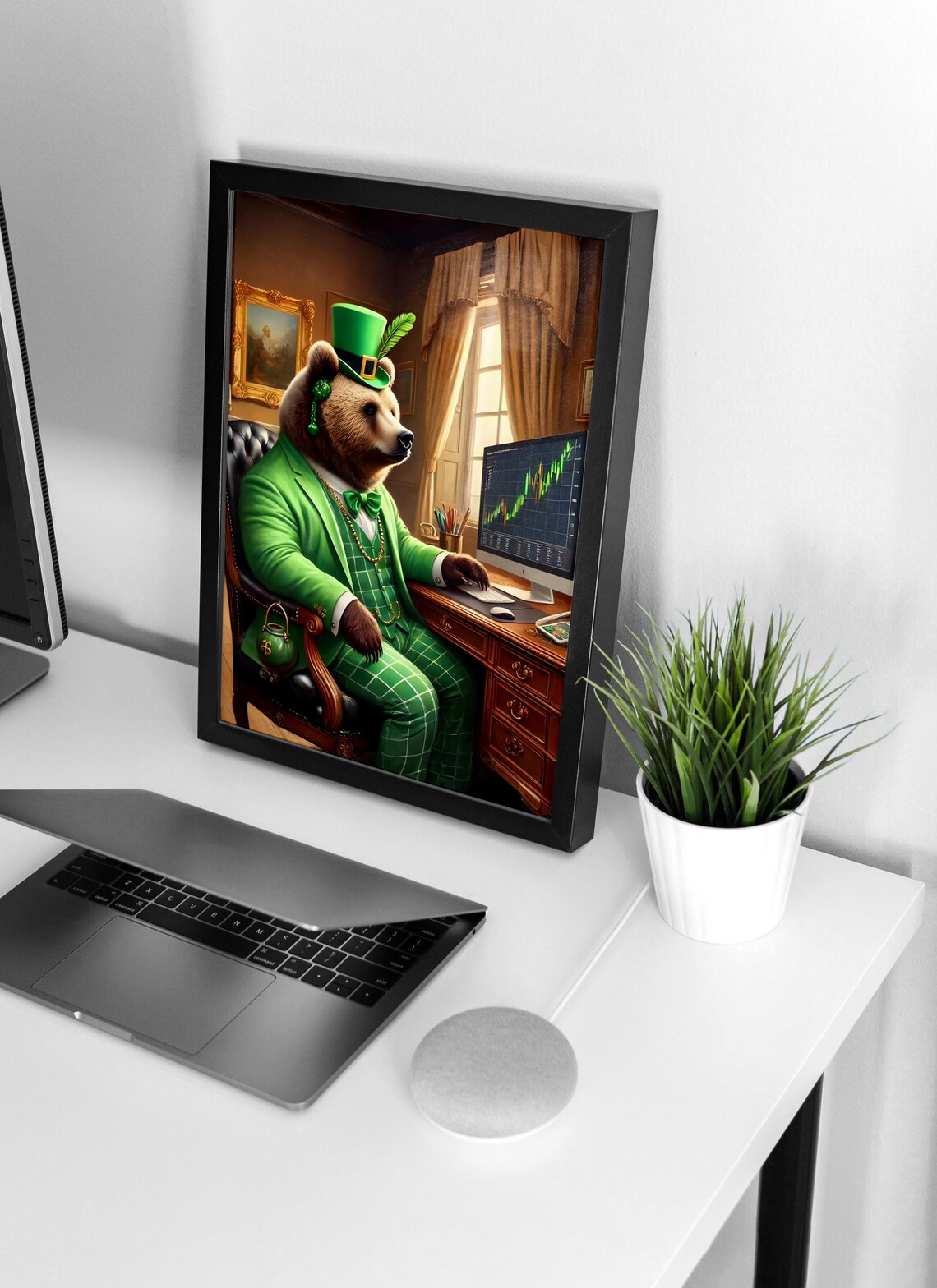 Bear in Green Suit Four Piece Poster Set St Patrick Office Decor - Image 4