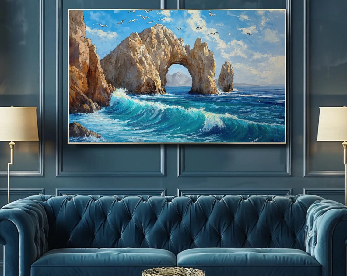 Cabo San Lucas El Arco Rock Arch Ocean Waves Oil Painting Poster