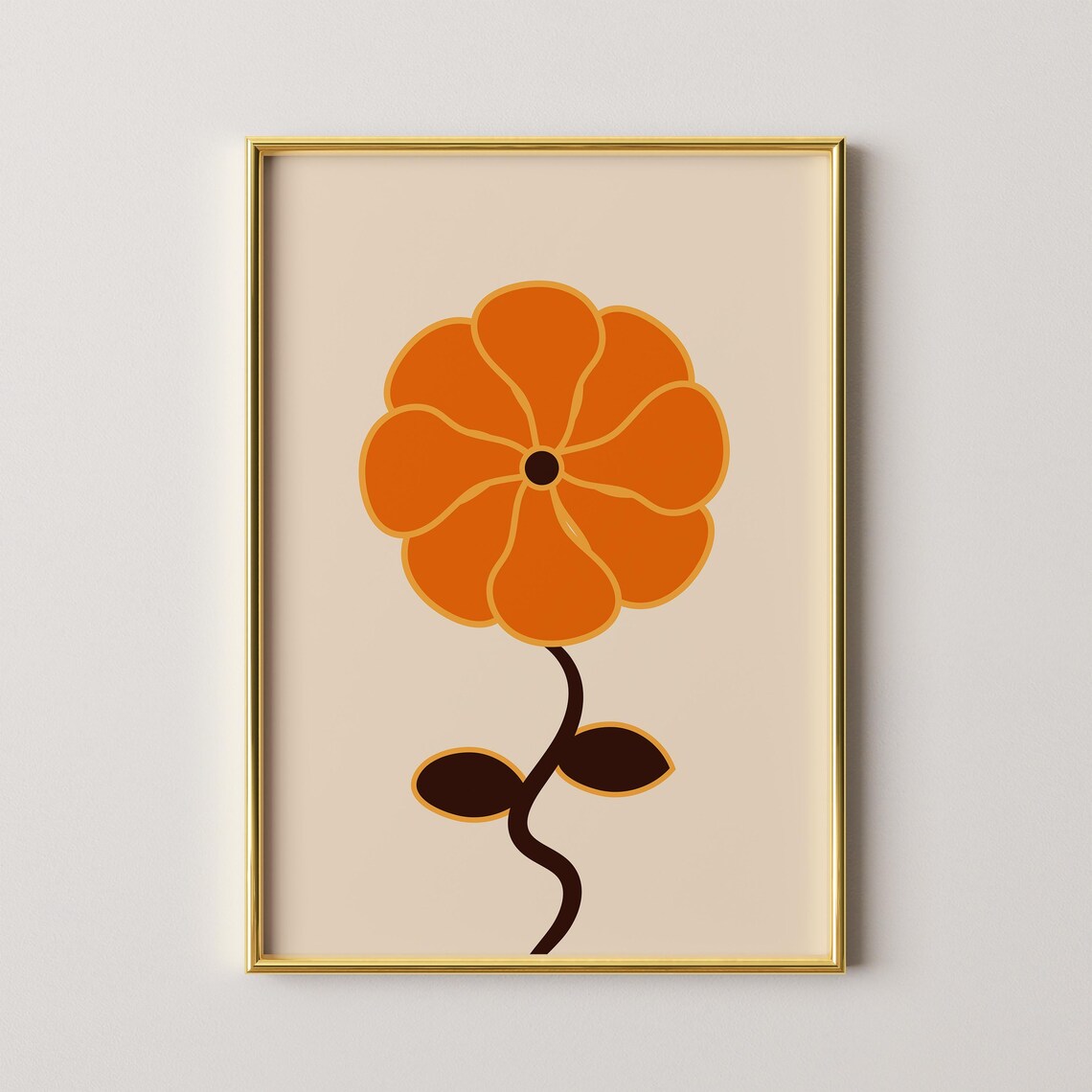 Orange Flower Print, 70s Retro Botanical Poster
