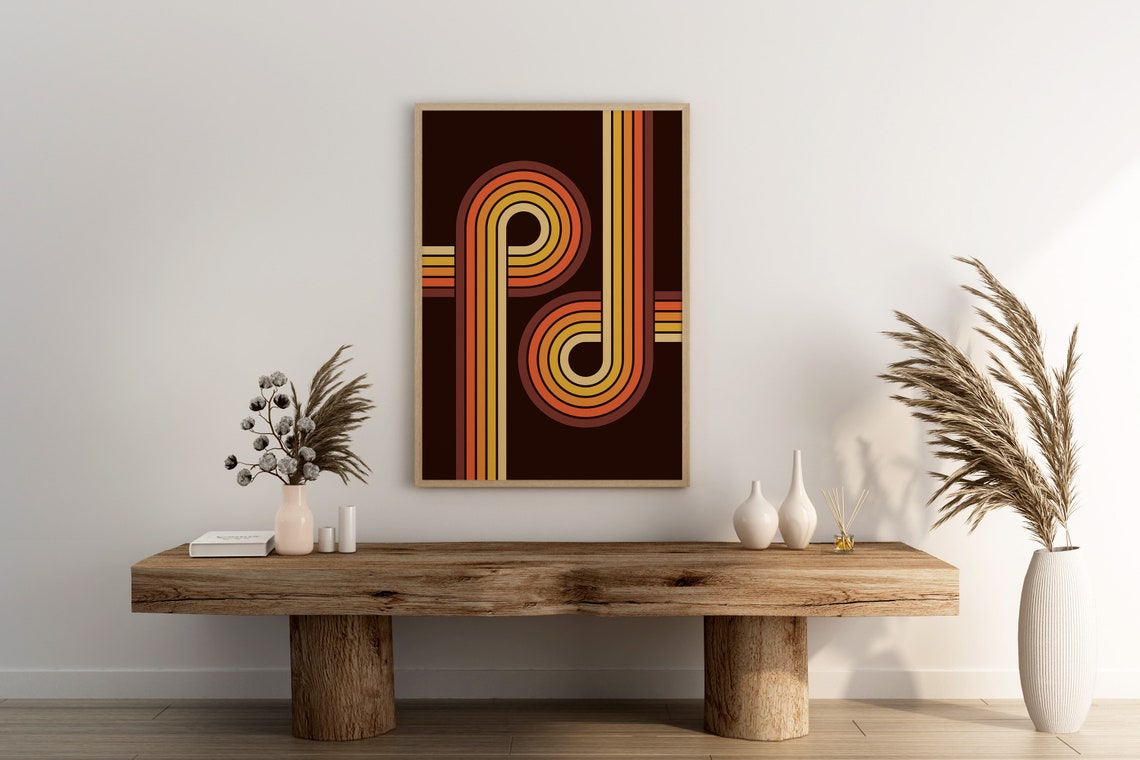 Retro 70s Colorful Stripes Mid Century Modern Abstract Art Poster