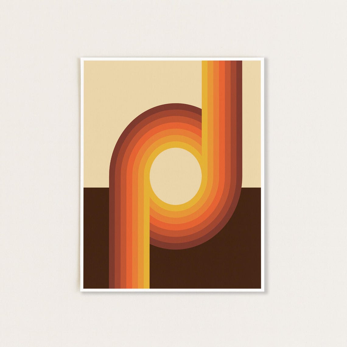 Retro 70s Sunset Arch Circle Abstract Art In Earth Tones Print