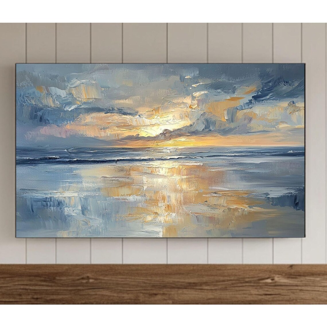 Abstract Ocean Beach Painting, Coastal Sunset Art Print