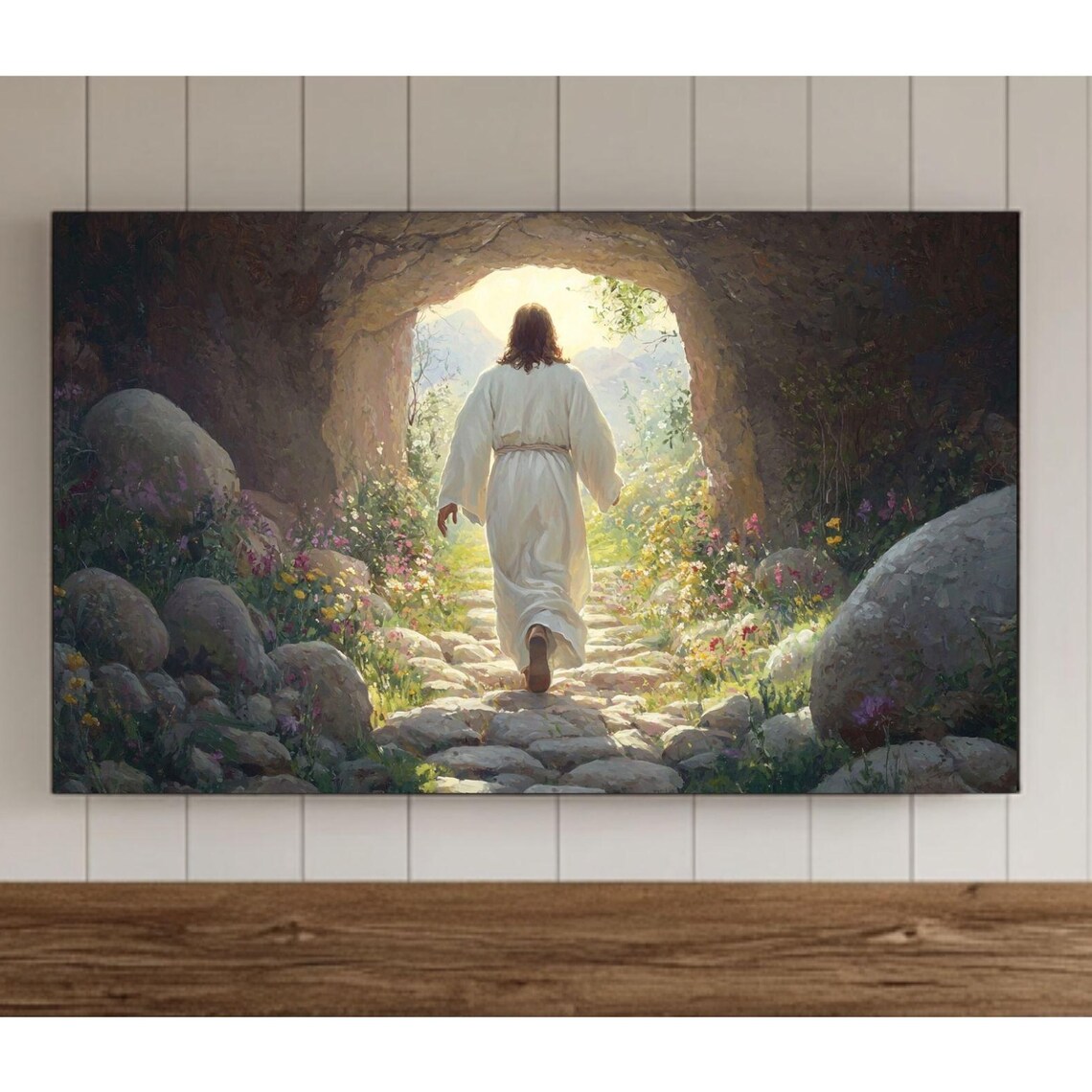 Jesus Christ Risen Tomb Sunrise Easter Garden Painting Poster
