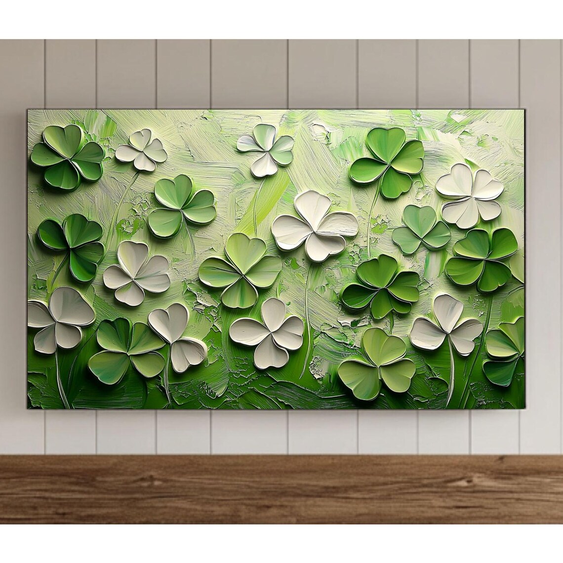 Green Shamrock Clover Textured Oil Painting Saint Patrick Poster