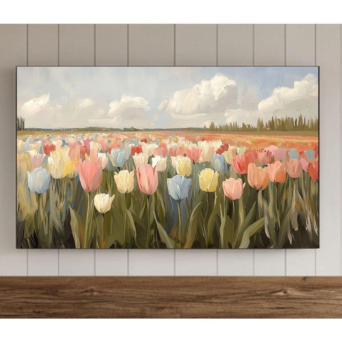 Colorful Tulip Field Blooming Spring Landscape Painting Poster