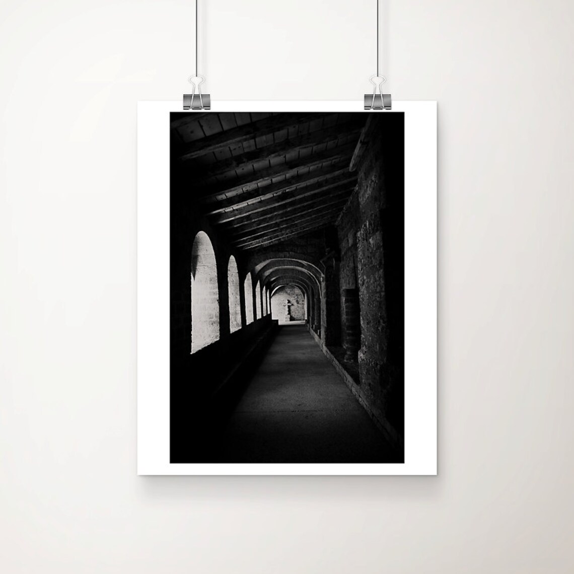 French Abbey Cloister Corridor Black And White Photography Poster