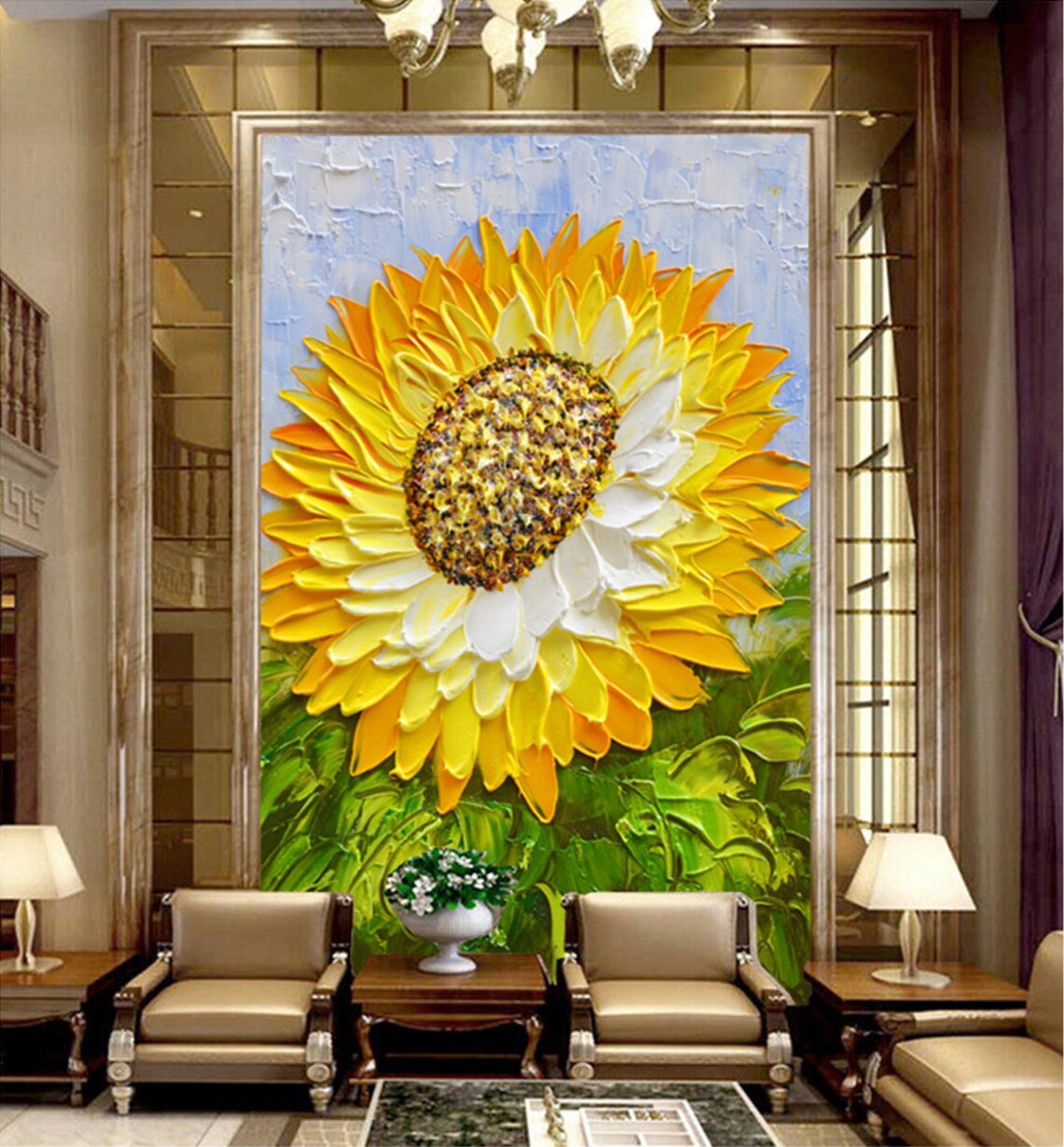 Abstract Sunflower Oil Painting Wall Art Print - Image 4