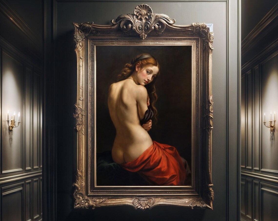 Classical Redhead Nude Red Drapery Dark Romantic Renaissance Style Art Poster - Image 4