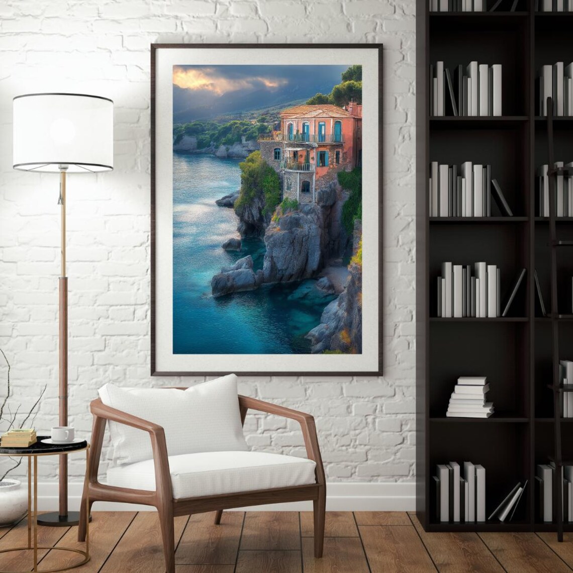 Sunset Cliffside Villa Above Turquoise Sea With Rocky Cove Poster - Image 4