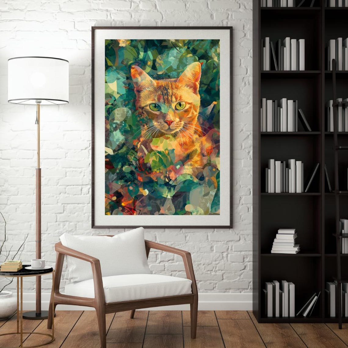 Ginger Cat Portrait In Colorful Geometric Leaf Painting Poster - Image 4
