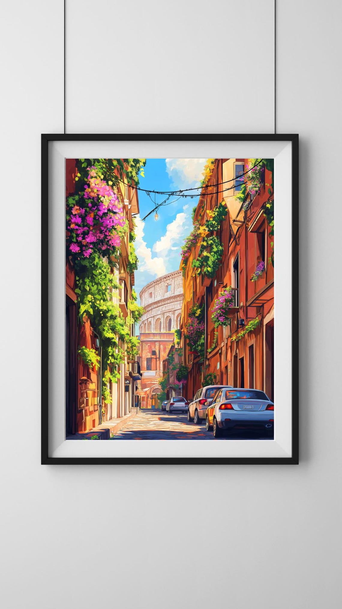 Rome Italy Wall Art Colosseum Street View Poster Travel Print Rome Cityscape Print Italian Decor Vintage Illustration Poster