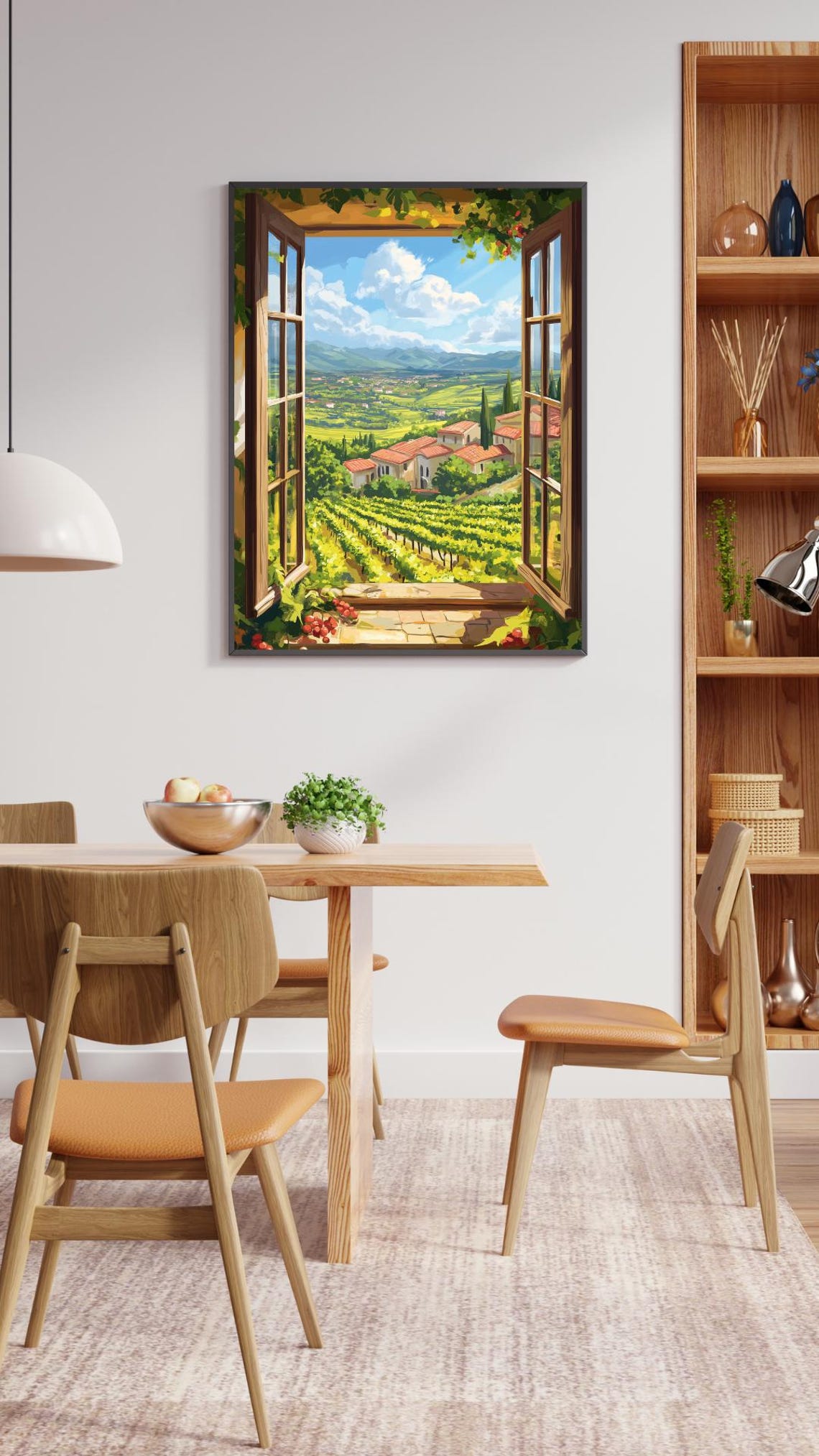 Open Window Overlooking Tuscan Village Vineyards And Mountains Poster - Image 2