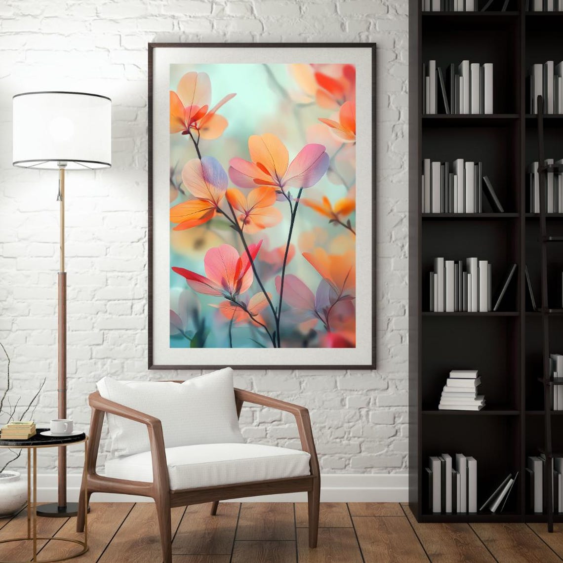 Translucent Coral And Peach Blossoms Watercolor Botanical Poster - Image 4