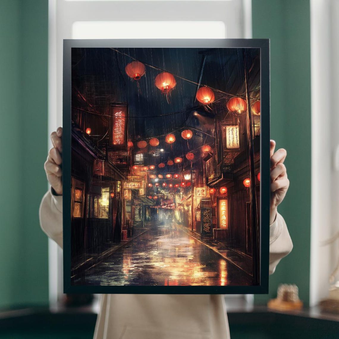 Rainy Night Lantern Alley In Old Asian Town Reflected Poster - Image 5