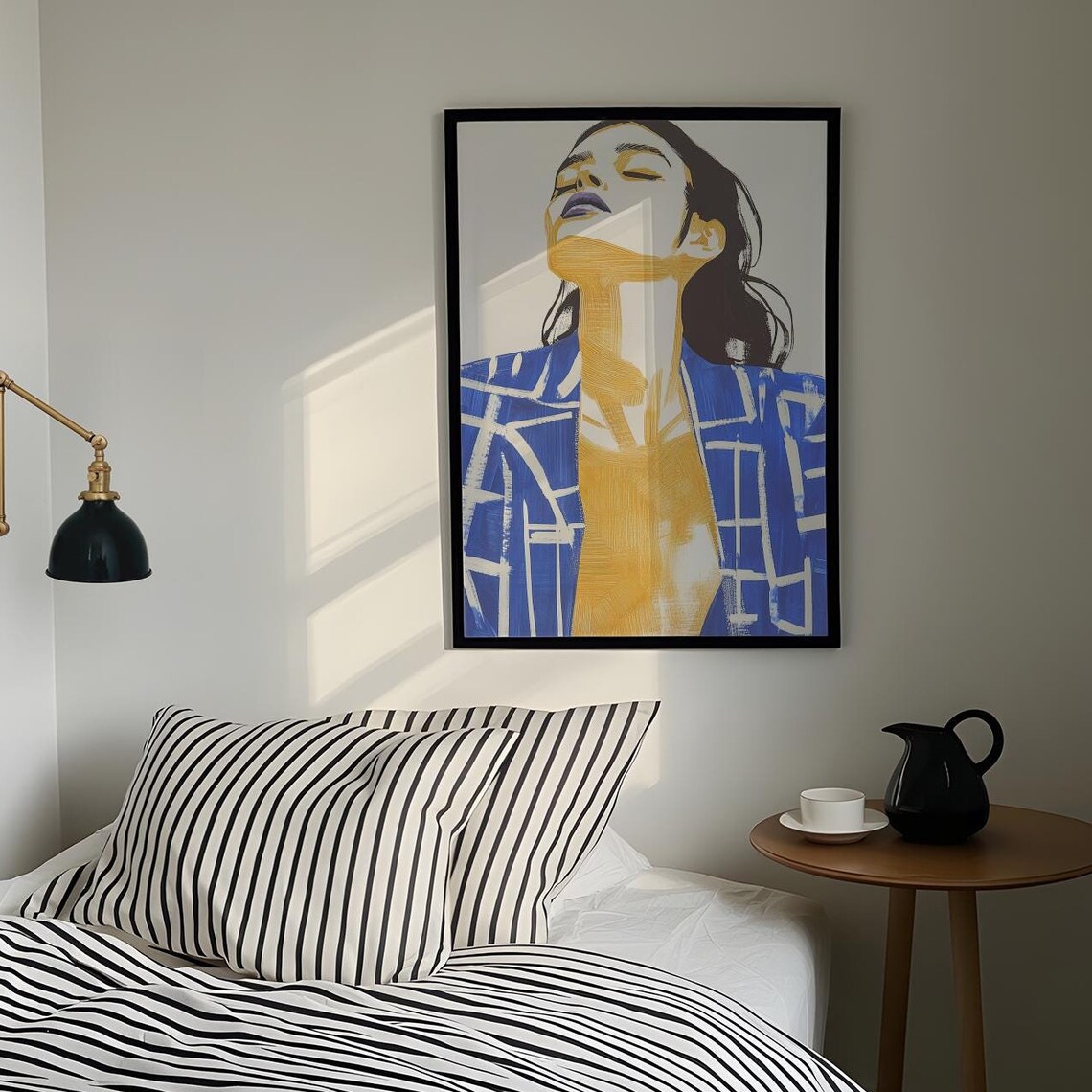 Abstract Woman Portrait in Blue and Gold Brushstrokes Poster