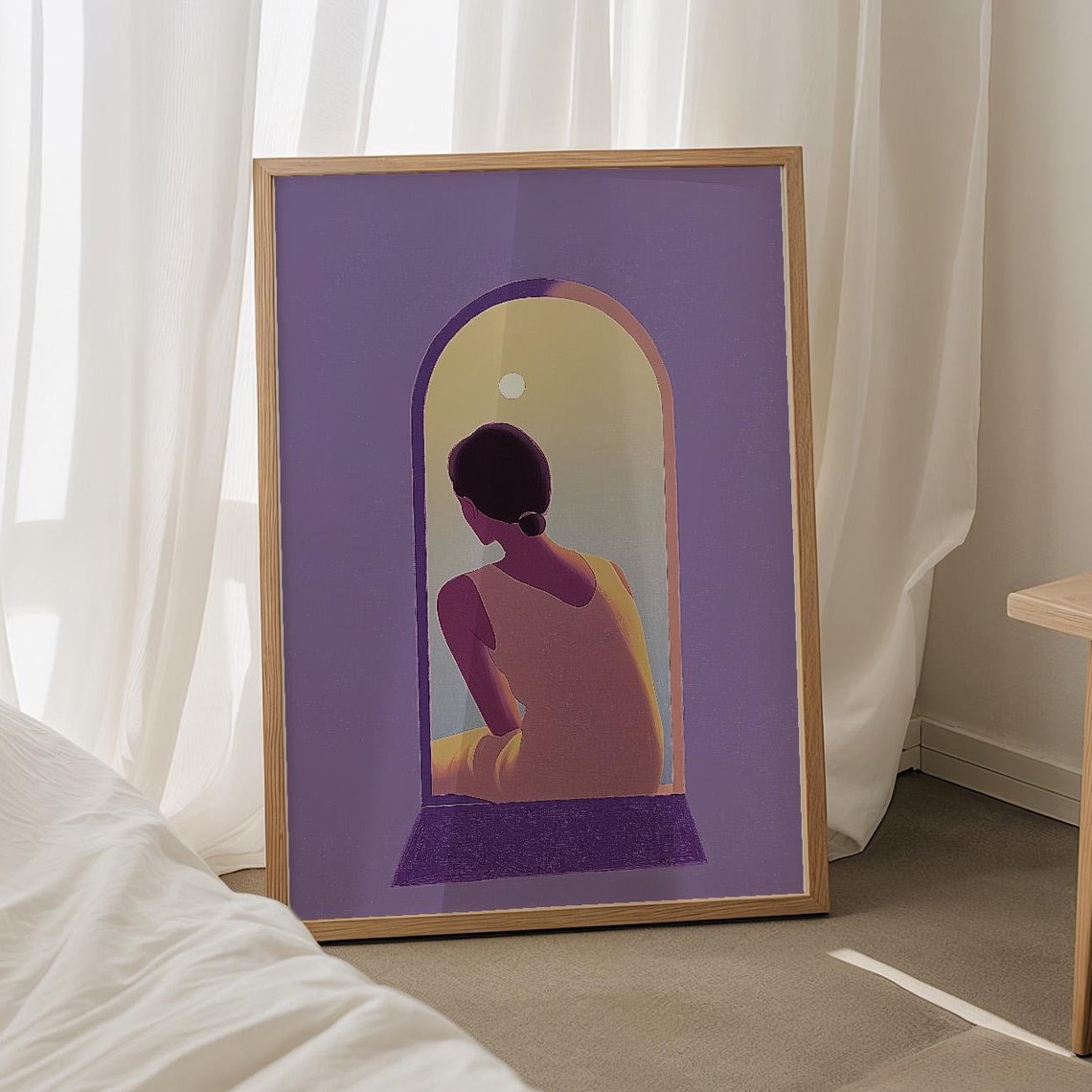Woman at Arched Window in Purple Minimalist Silhouette Poster