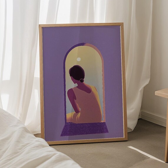 Woman at Arched Window in Purple Minimalist Silhouette Poster
