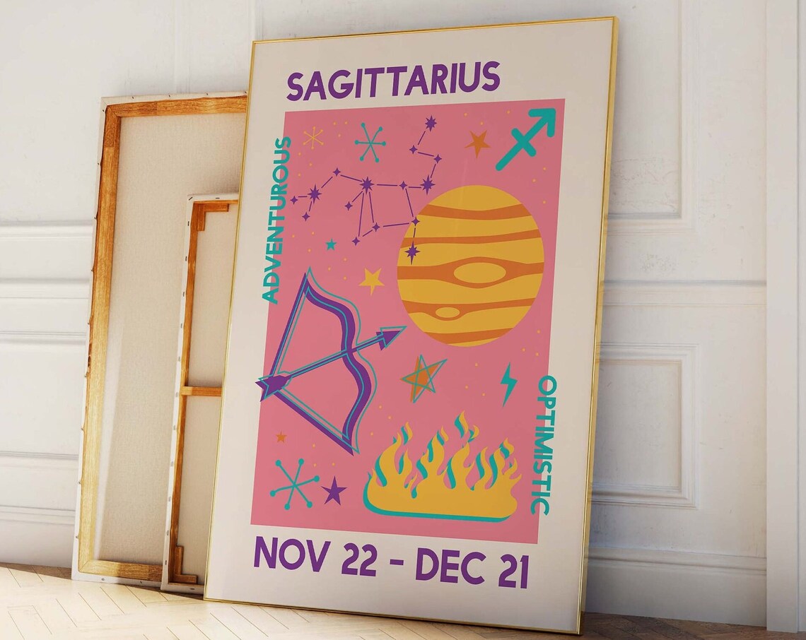 Sagittarius Zodiac Retro Astrology Poster Nov 22 Dec 21 Archer