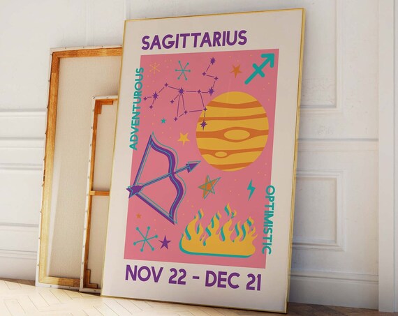 Sagittarius Zodiac Retro Astrology Poster Nov 22 Dec 21 Archer