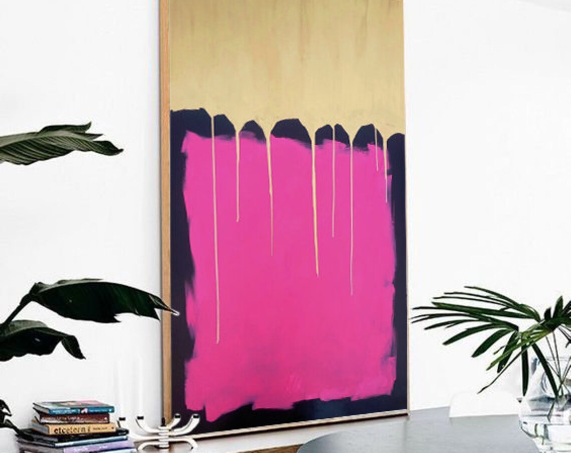 Abstract Oil Painting, Gold and Pink Wall Art Print - Image 3
