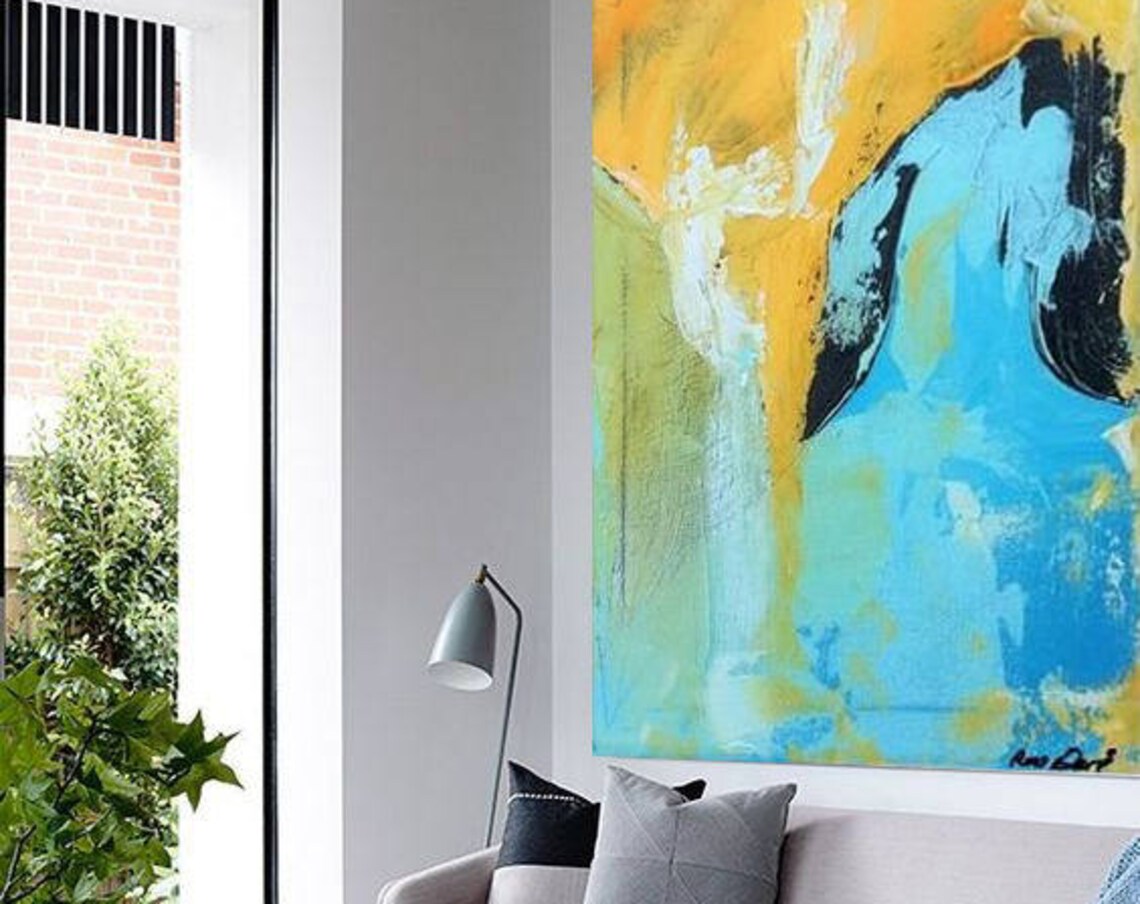 Abstract Yellow and Blue Oil Painting, Wall Art Print - Image 4
