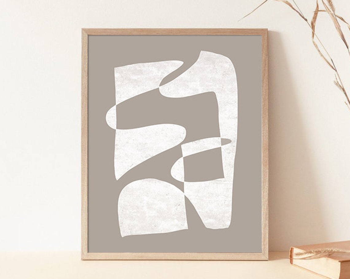 Beige Abstract Organic Shapes Mid Century Modern Neutral Art Poster