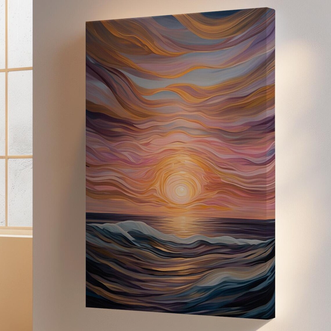 Pink Ocean Sunset Art Print, Abstract Seascape