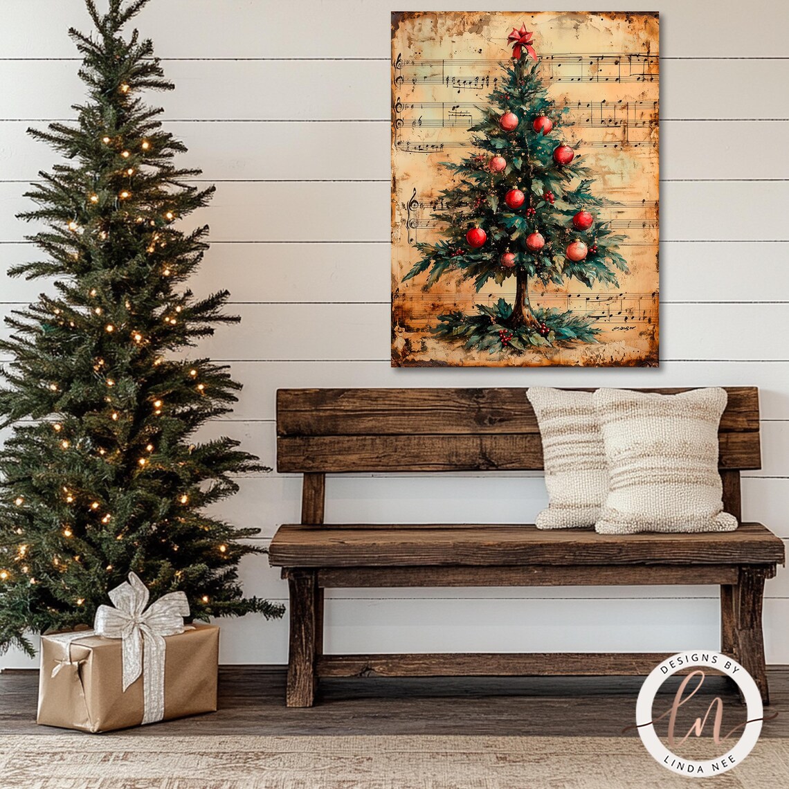 Vintage Sheet Music Christmas Tree Art Print, Hymns - Image 2
