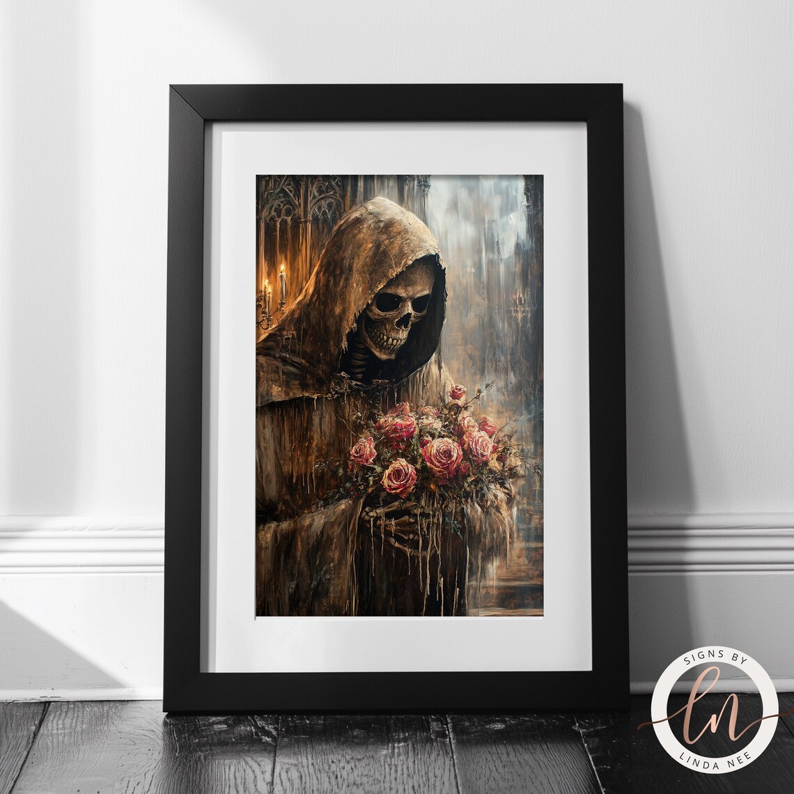 Skeleton With Roses, Dark Academia Gothic Art Print - Image 2