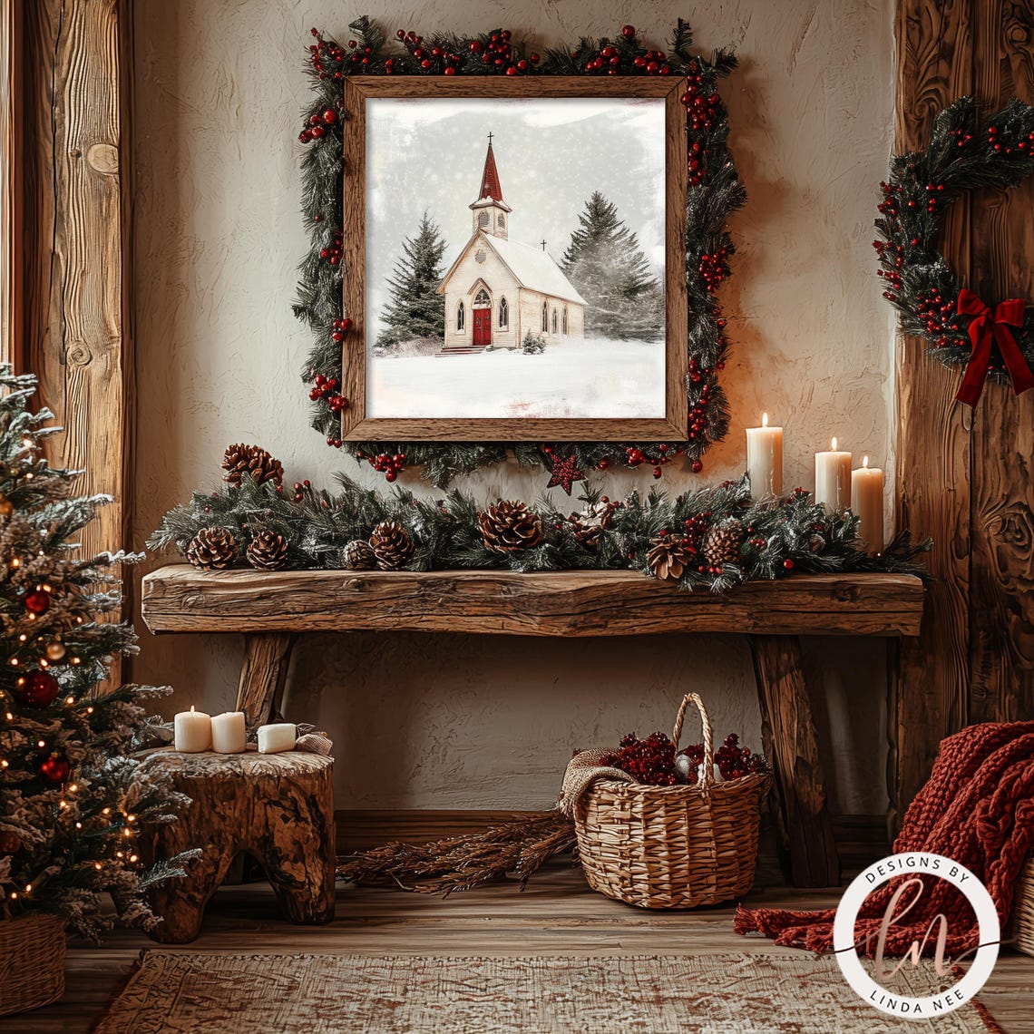 Snowy Church Christmas Scene Oil Painting Wall Art Large Winter Metal Print Winter Decor Country Aesthetic Farmhouse Decor 6 Xms032 - Image 3