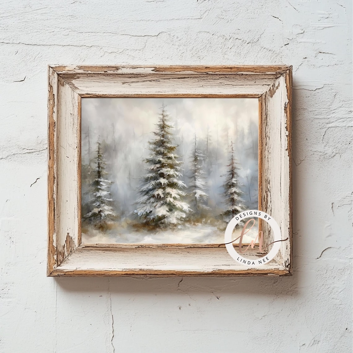 Pine Tree Winter Forest Vintage Christmas Art Print - Image 3